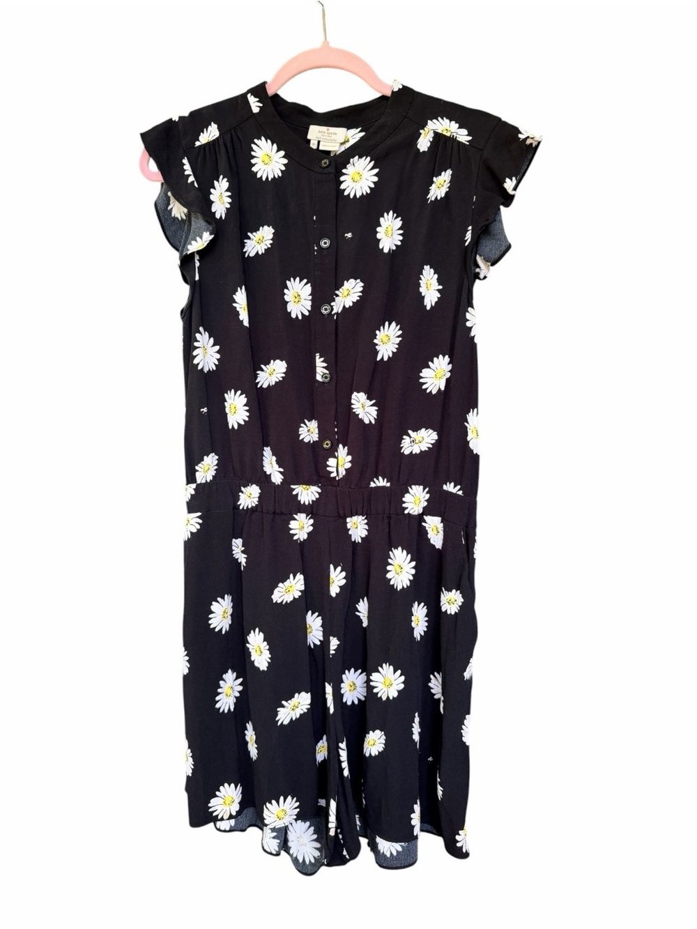 Kate Spade New York Daisy Dot Romper Size 10 Black White Floral Flutter Sleeve